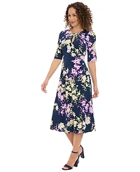 London Times Women's Keyhole Neck Midi Dress