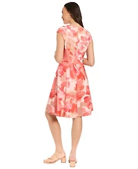 London Times Women's Cap-Sleeve Fit and Flare Dress