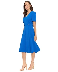 London Times Women's V-Neck Side Tab Midi Dress
