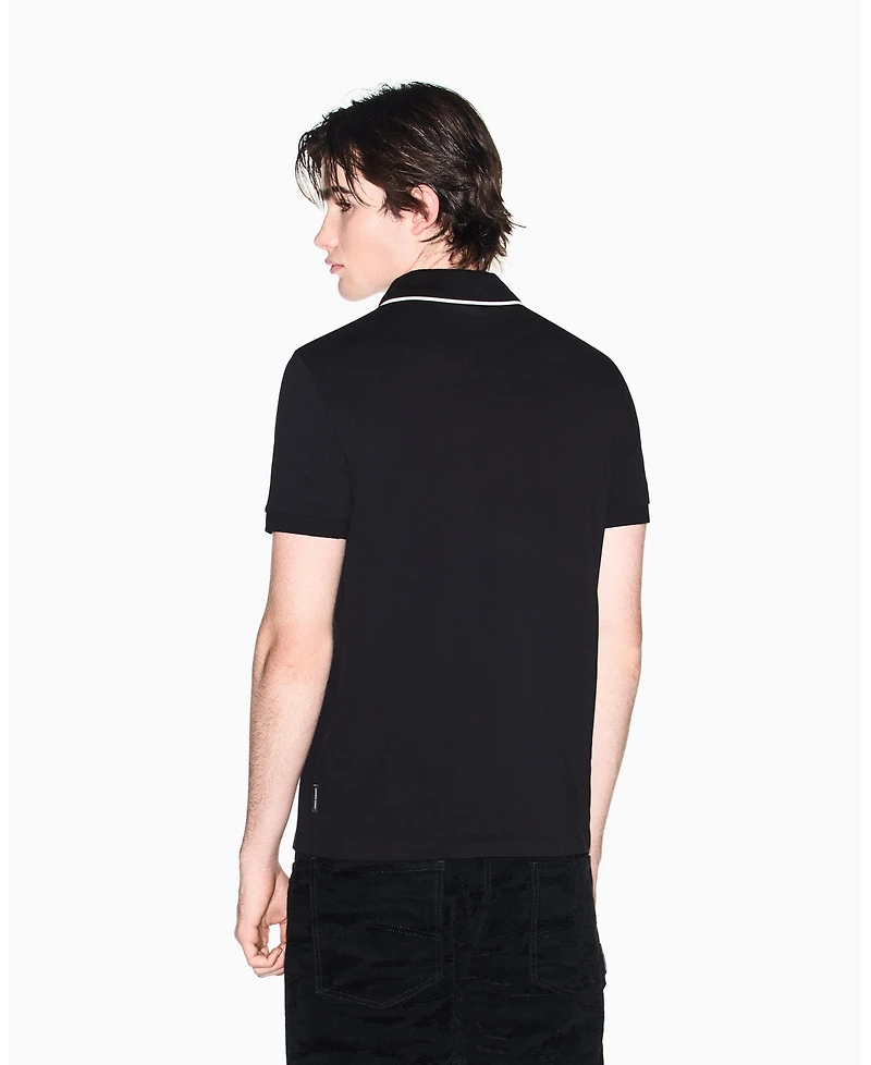 A|X Armani Exchange Men's Short Sleeve Pique Johhny Collar Polo Shirt with Tipping