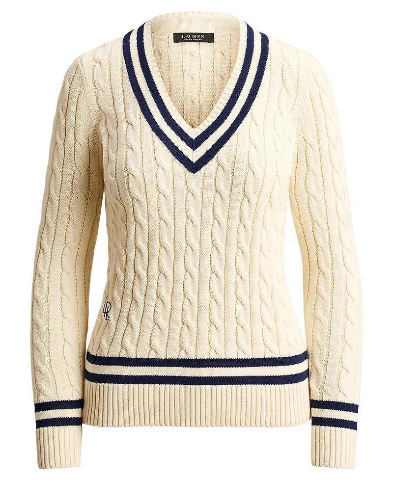 Lauren Ralph Petite Ribbed V-Neck Sweater