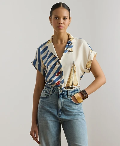 Lauren Ralph Petite Kahlie Striped Sailboat-Print Shirt