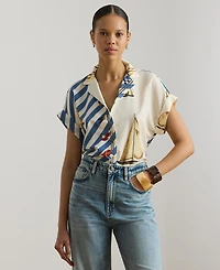Lauren Ralph Petite Kahlie Striped Sailboat-Print Shirt