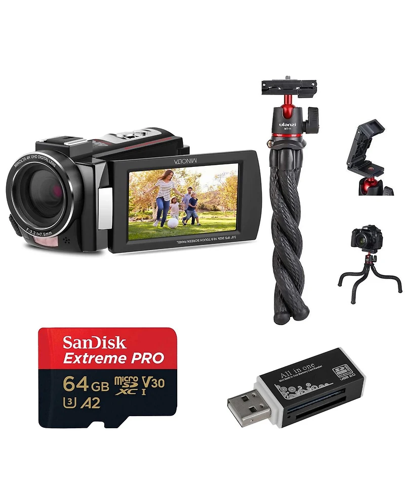 Minolta MN4K25NV 4K Ultra Hd 30MP 3" Touchscreen Camcorder with Night Vision with Accessory Kit