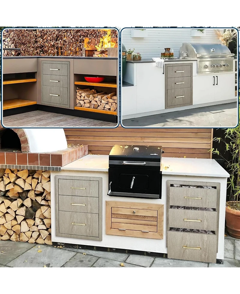 gaomon PeakPursuit Stainless Steel Outdoor Kitchen Triple Drawers - Heavy Duty with Handles, Weather-Resistant Flush Mount for Bbq Island
