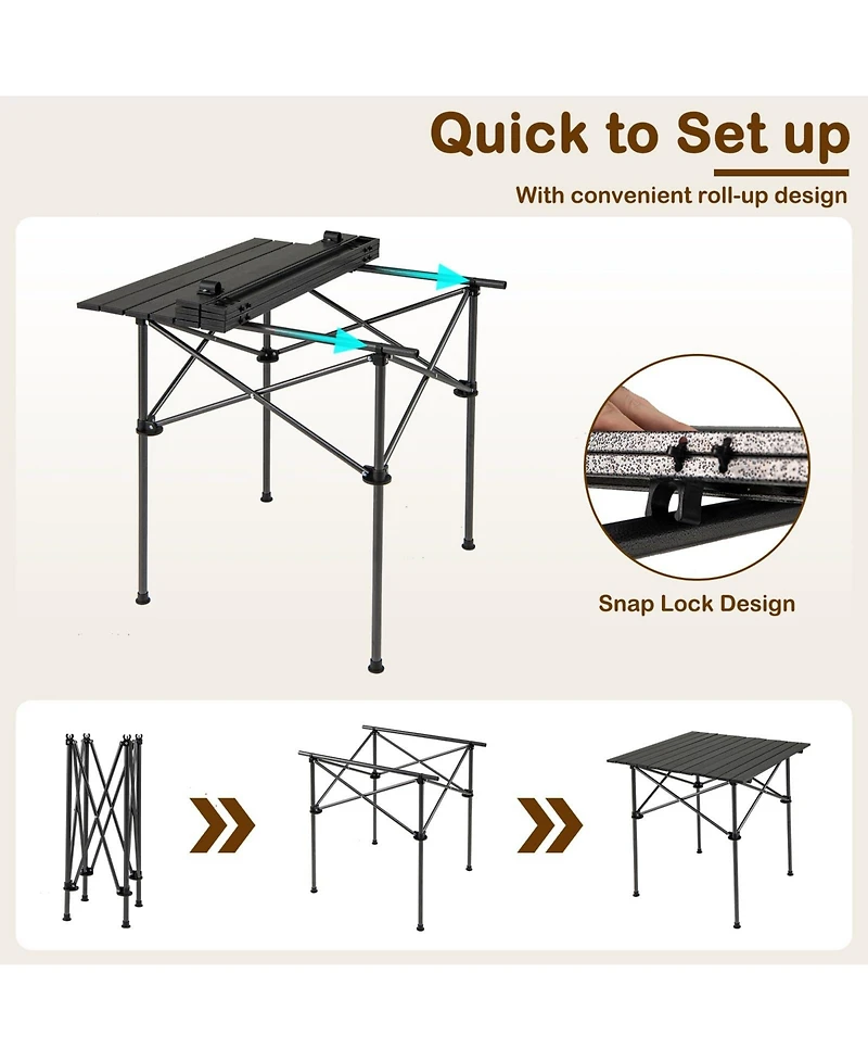 Mecale Roll-Up Camping Table with Metal Legs, Outdoor