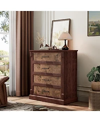 Gaomon Brown Farmhouse 4-Drawer Dresser, Rustic Wooden Chest for Living Room Storage