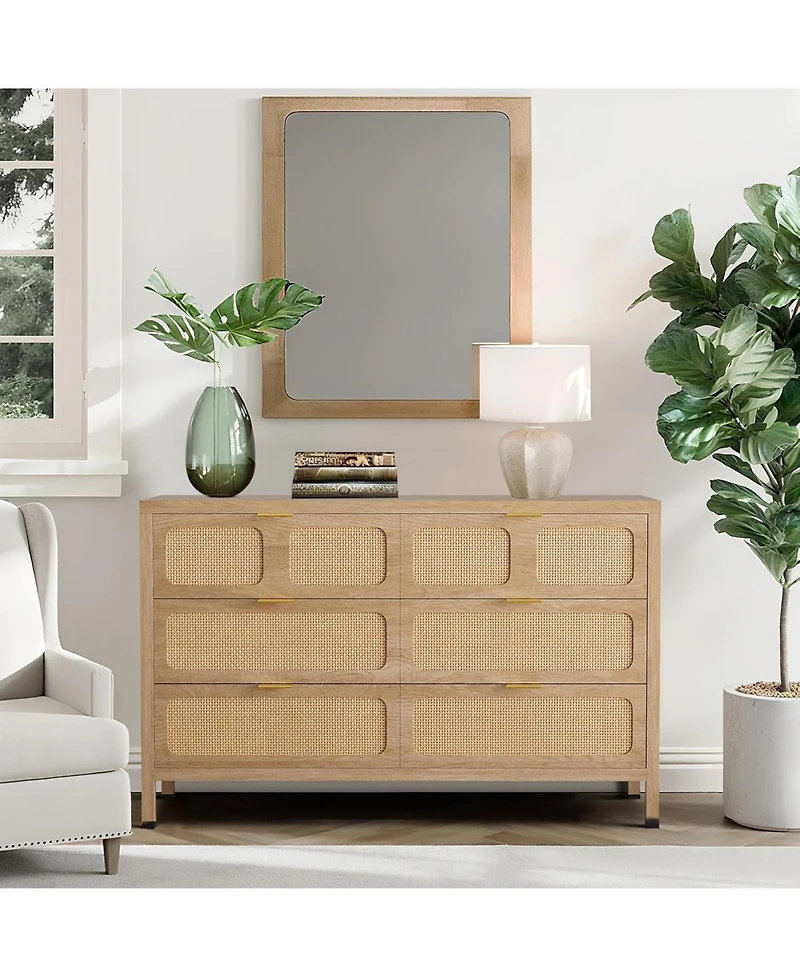 gaomon Drawer Dresser with Power Outlet, Farmhouse Dresser with Metal Handle, Vintage Design