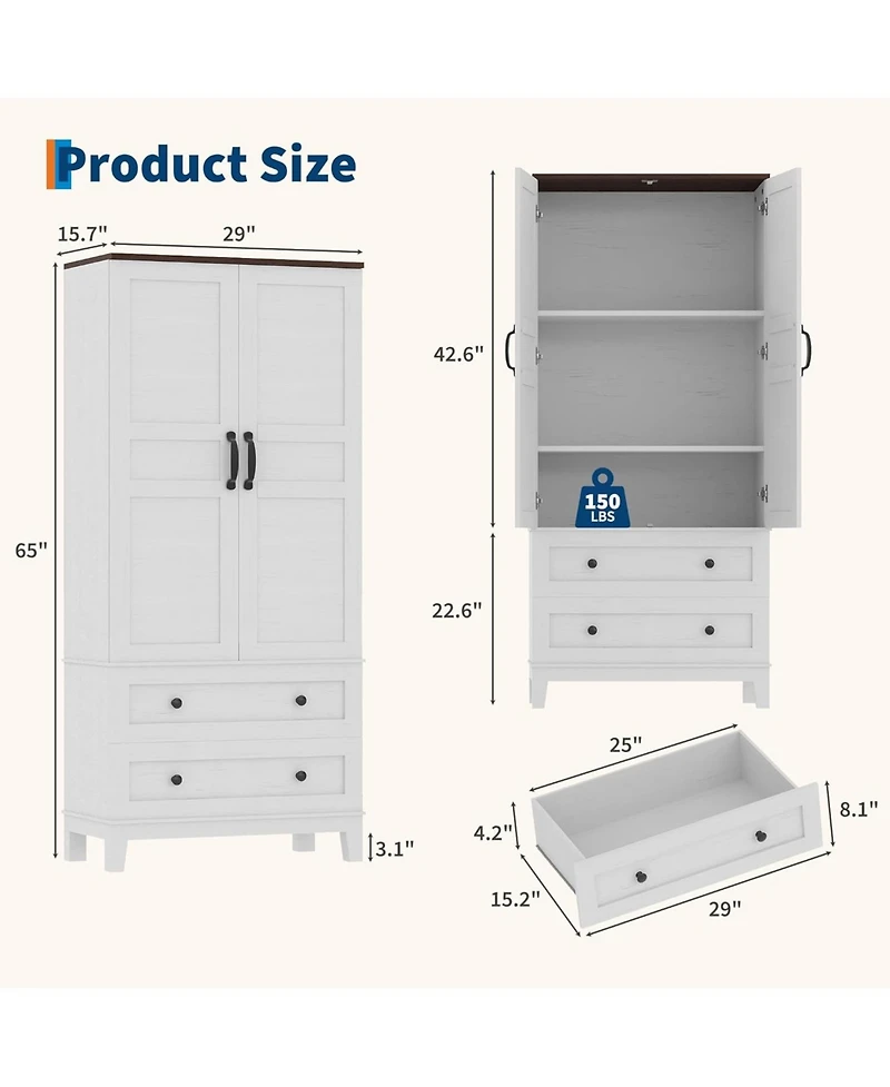 gaomon Farmhouse Kitchen Pantry Cabinet, Freestanding Storage Cabinet w/ 2 Adjustable Shelves, Wood Cupboard Pantry for Kitchen