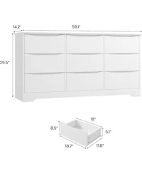 Gaomon Wooden Dresser with 9 Drawers, Tall Modern Closet with Deep Storage, Large Chest of Drawers with Wide Top, Long Storage Dresser for Bedroom