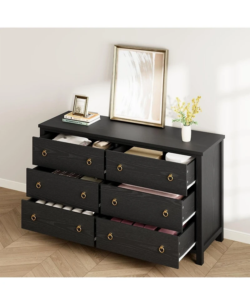 gaomon Dresser for Bedroom with 6 Drawers, 47'' Wide Chest of Large Drawers with Large Clothes Storage Cabinet, Wood Dresser, Tv Stand for Bedroom