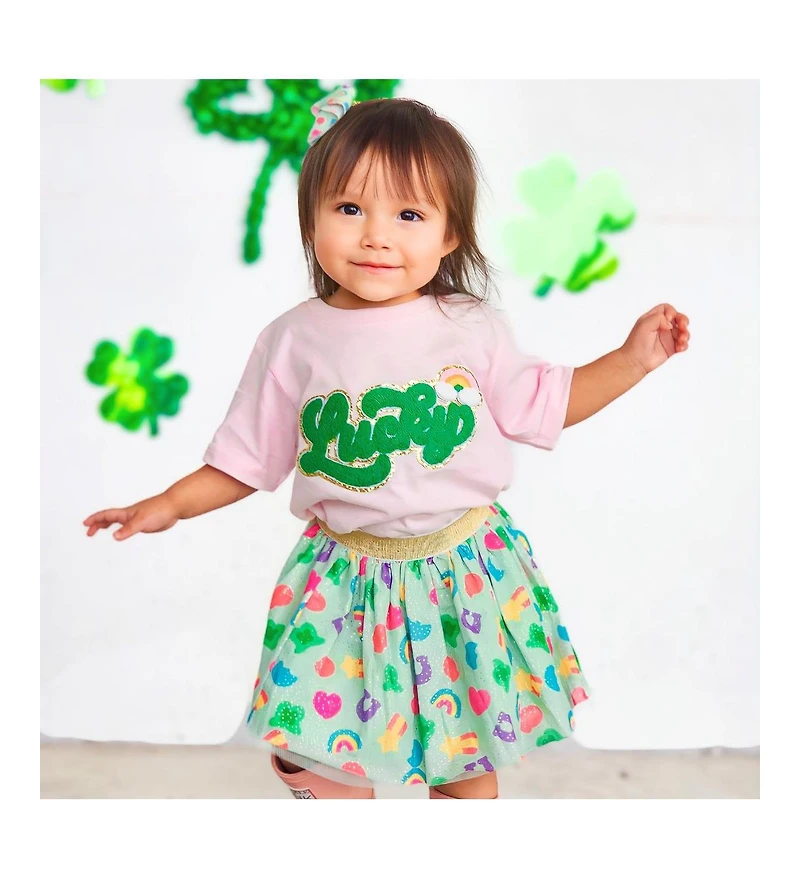 Sweet Wink Little and Big Girls Lucky Rainbow Patch St. Patrick's Day Short Sleeve T-Shirt
