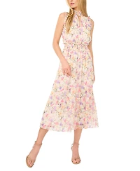 CeCe Women's High Neck Smocked Sleeveless Maxi Dress