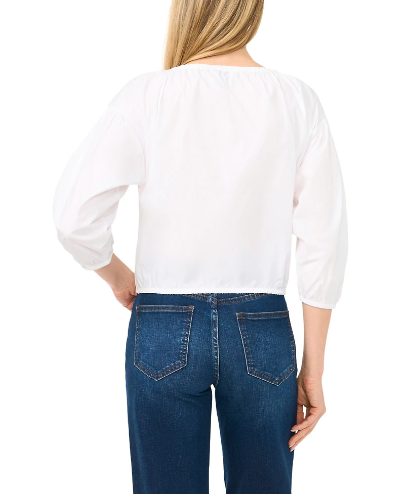 CeCe Women's Split Tie Neck Bubble Blouse