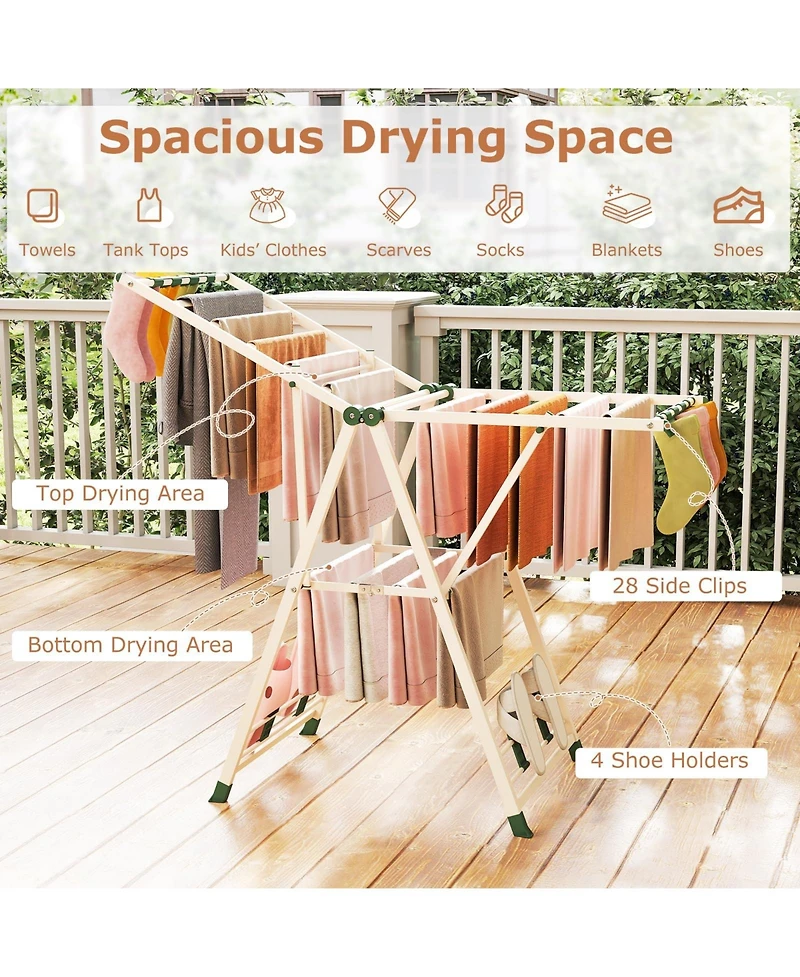Ecooso Clothes Drying Rack with Height-Adjustable Wings, Folding Laundry