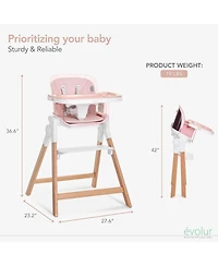 Evolur Toddler TinyThrone 2-in-1 Highchair Grapefruit Pink High Chair Converts into Booster Seat & Adult Stool, Removable Tray and Easy to Clean