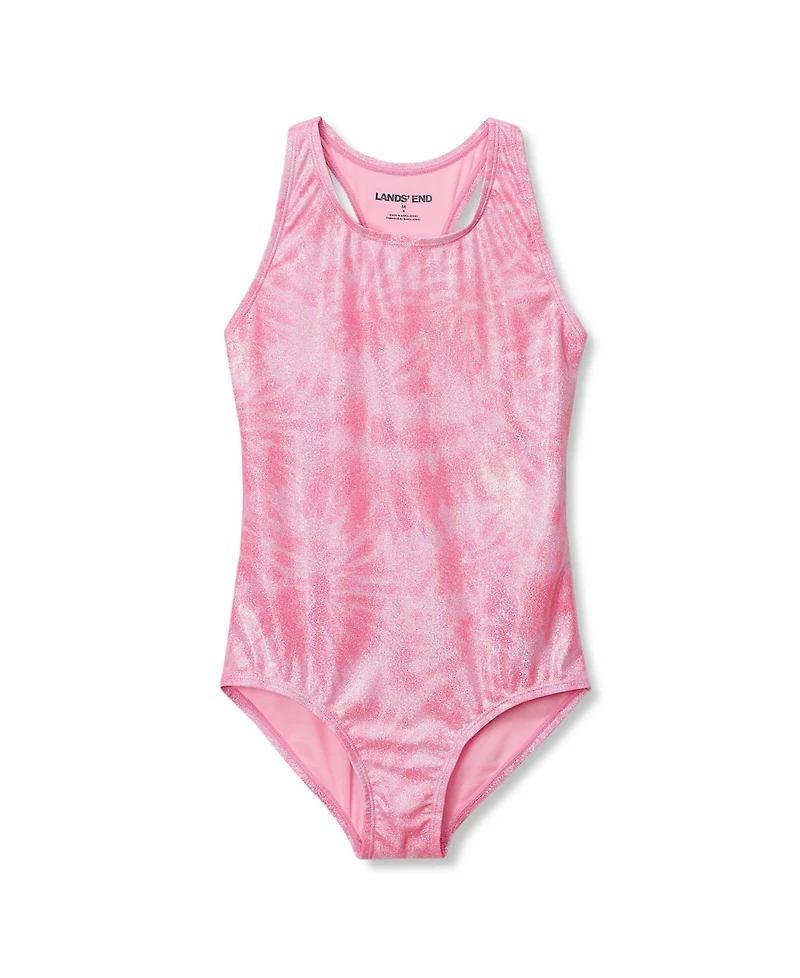 Lands' End Big Girls Plus Chlorine Resistant Sporty Hi-Neck Racer Back One Piece Swimsuit