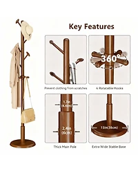 Yigii Solid Rubberwood Coat Rack: 10 Hooks, Tree Design, Sturdy, Easy Install, Modern