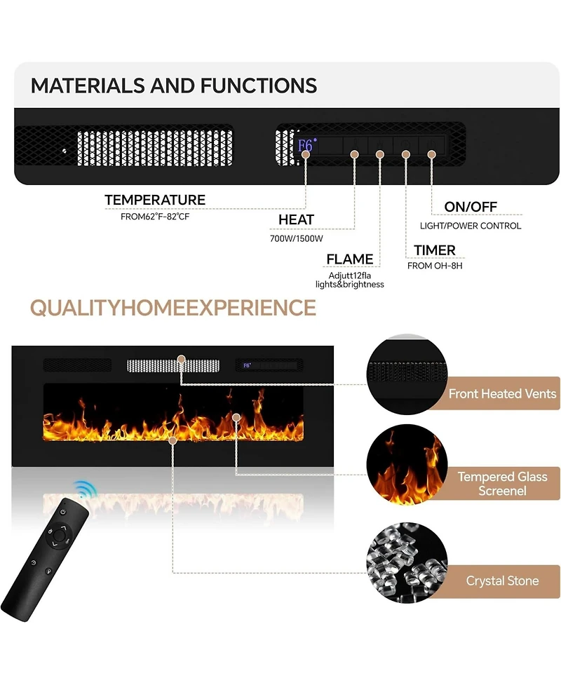 gaomon Fireplace Tv Stand for 70" Tv with 36" Fireplace Heater, Entertainment Center with Cabinets & Shelves, Media Console