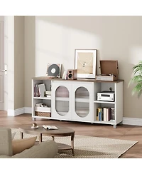 Gaomon 70 in Modern Tv Stand with Glass Doors Entertainment Center , Sturdy Wooden Media Console with Storage Shelves, Living Room & Bedroom