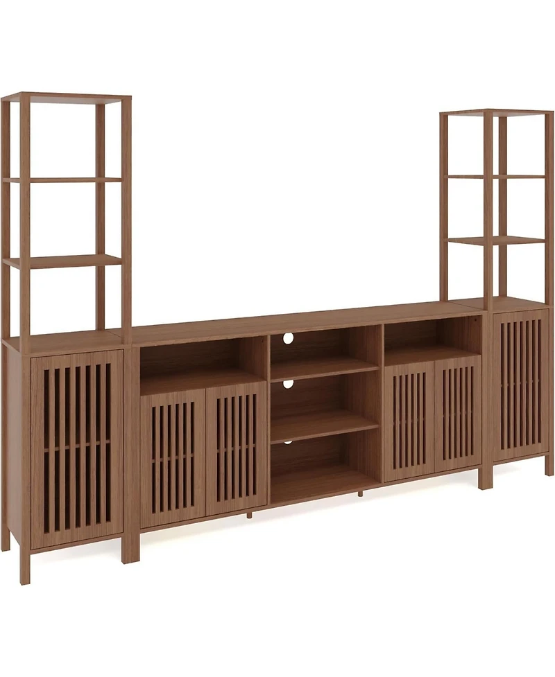gaomon Farmhouse Tv Stand for 70-Inch TVs, Entertainment Center with Bookshelves, Storage Cabinet & Adjustable Shelves