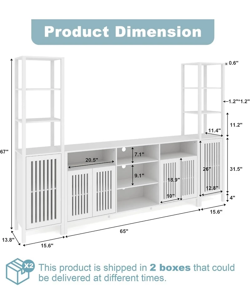 gaomon Farmhouse Tv Stand for 70-Inch TVs, Entertainment Center with Bookshelves, Storage Cabinet & Adjustable Shelves