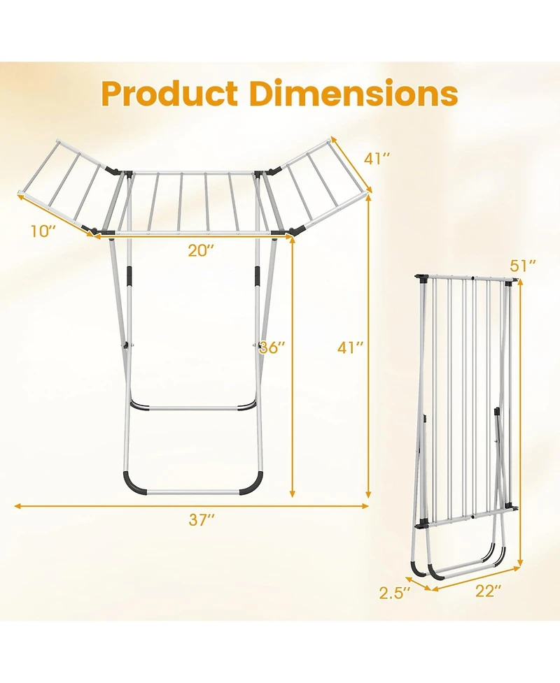 Ecooso Folding Aluminum Clothes Drying Rack with 2 Side Wings, Laundry Airer
