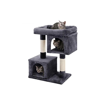 Cozito 26.4-Inch Cat Tower with 2 Cat Caves, Scratching Posts, Compact Indoor Cat Tree