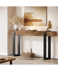 Tribesigns Solid Wood Console Table, 63-Inch Long Sofa Table Behind The Couch with Metal Support, Farmhouse Entryway Furniture