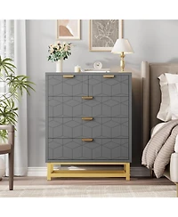 gaomon Modern 5 Drawer Wide Dresser Chest, Metal Legs & Handles, Wood Storage Organizer for Bedroom Living Room