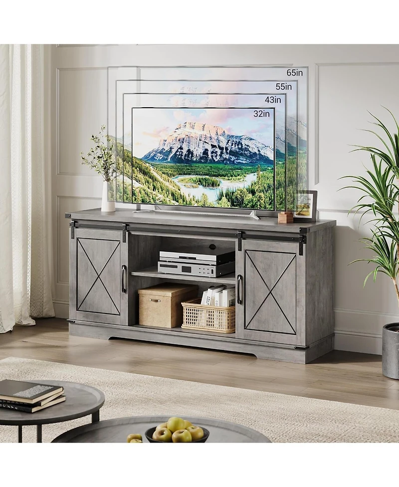 Gaomon Tv Stand with Sliding Barn Doors, Compatible with TVs Up to 65 Inch