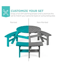 Best Choice Products 6-Person Circular Outdoor Wooden Picnic Table w/ 3 Built-In Benches, Umbrella Hole