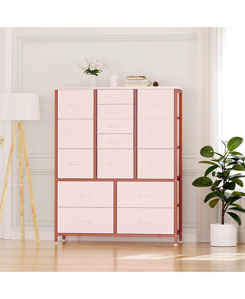Gaomon 48" H Tall Dresser with 15 Drawers, Fabric Storage Dresser with Steel Frame & Wood Top, Sturdy Dressers for Bedroom, Closet, Hallway