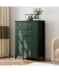 Gaomon Green 5 Drawer Dresser for Bedroom, Tall Dresser with Deep Drawers & Metal Knobs, Modern Wooden Chests of Drawers for Entryway, Hallway