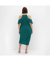 City Chic Women's Plus Love Siren Ruffle Shoulder Dress