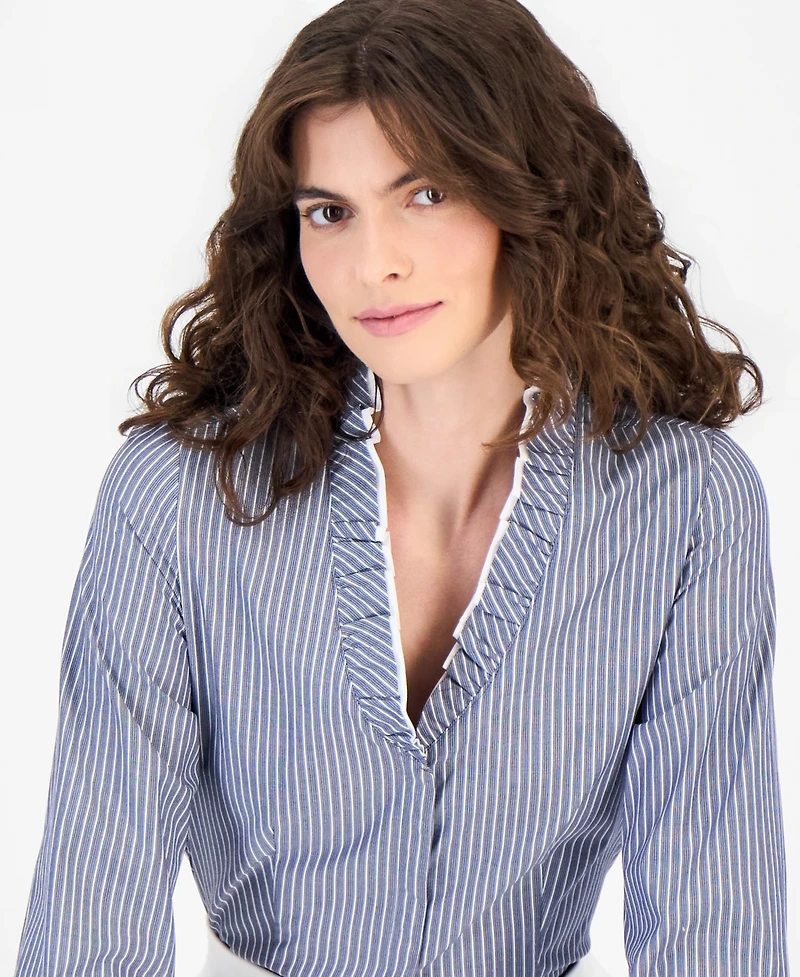 Anne Klein Women's Cotton Ruffled-Collar Blouse