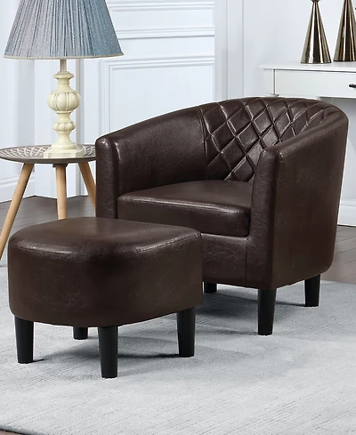 Convenience Concepts 27.75" Faux Leather Roosevelt Accent Chair with Ottoman