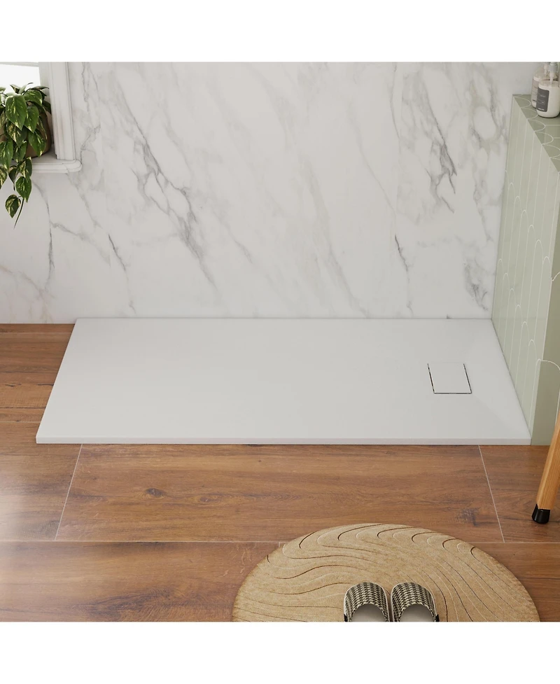 Casainc Wheelchair-Friendly Shower Base with Non-Slip Surface, Reversible Drain, Smc Cover and Flashing Kits