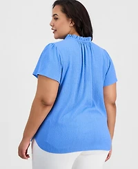 Jones New York Plus Crinkled Flutter-Sleeve Top