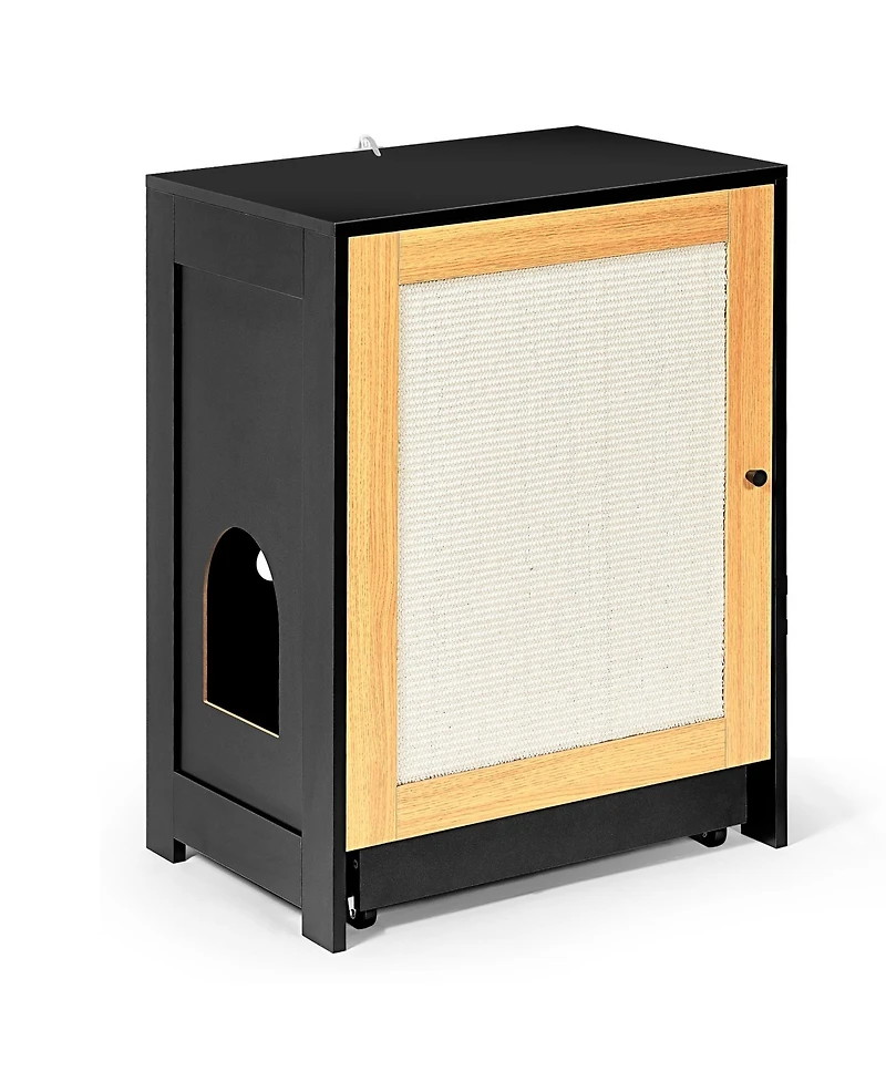 Cozito Cat Litter Box Enclosure End Table with Sisal Scratching Door and Pull-Out Tray, Black