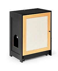 Cozito Cat Litter Box Enclosure End Table with Sisal Scratching Door and Pull-Out Tray, Black
