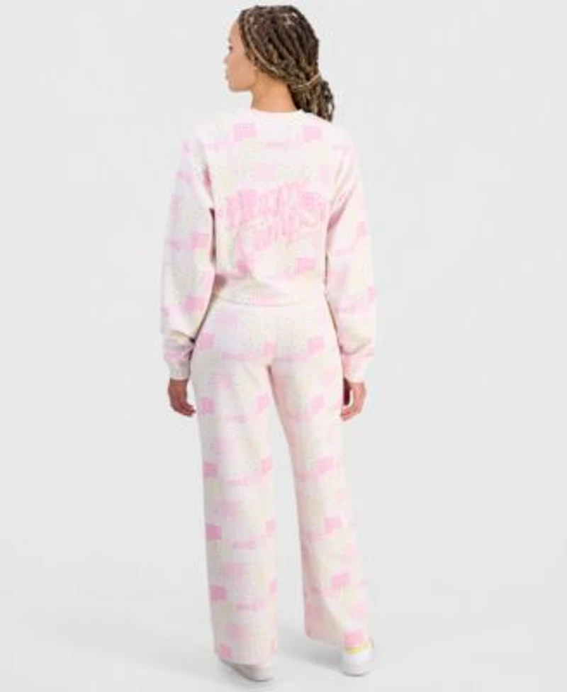 The Happy Camp3r Juniors Patchwork Print Crewneck Sweatshirt Patchwork Print Sweatpants