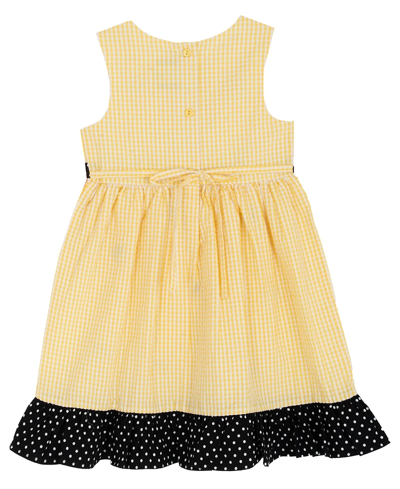 Rare Editions Girls' 2T-6X Yellow Bee Schiffli Seersucker Dress