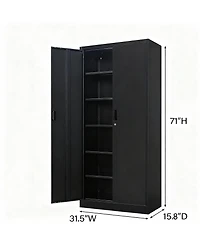 Yigii 71" White Metal Cabinet with 5 Adjustable Shelves & Lockable Doors for Garage/Office/School