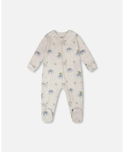 Deux par Baby Boys Cotton One-Piece Pyjama Grey Elephant Print