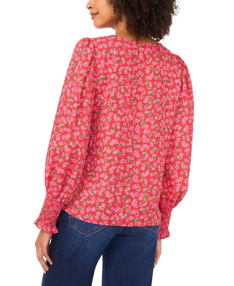 CeCe Women's Long-Sleeve Smocked Cuff Blouse