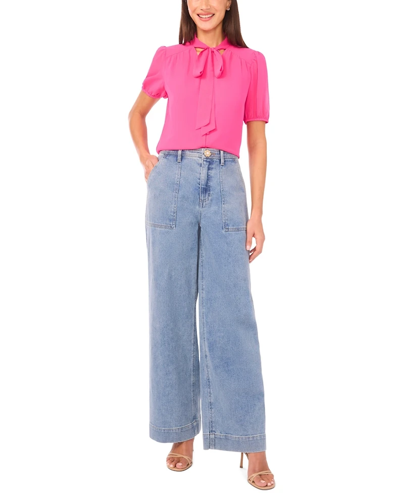 CeCe Women's Short-Sleeve Bow Tie Top