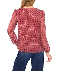 CeCe Women's Elastic Cuff V-Neck Button Up Top