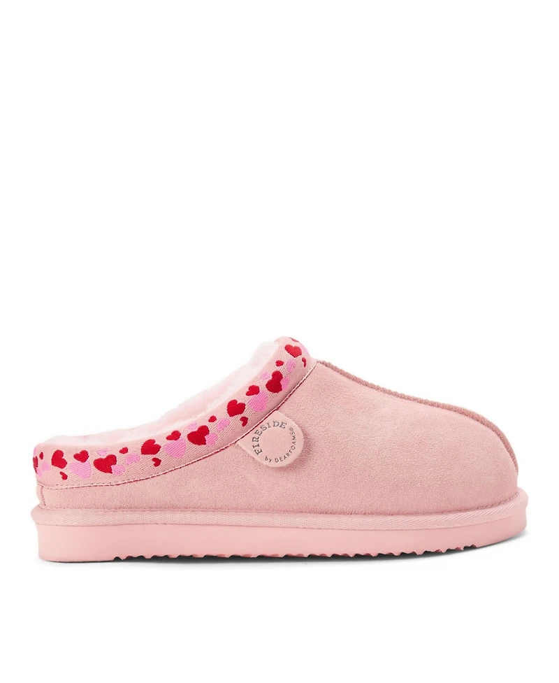 Dearfoams Women's Fireside Greta Genuine Shearling Clog Slipper with Embroidery