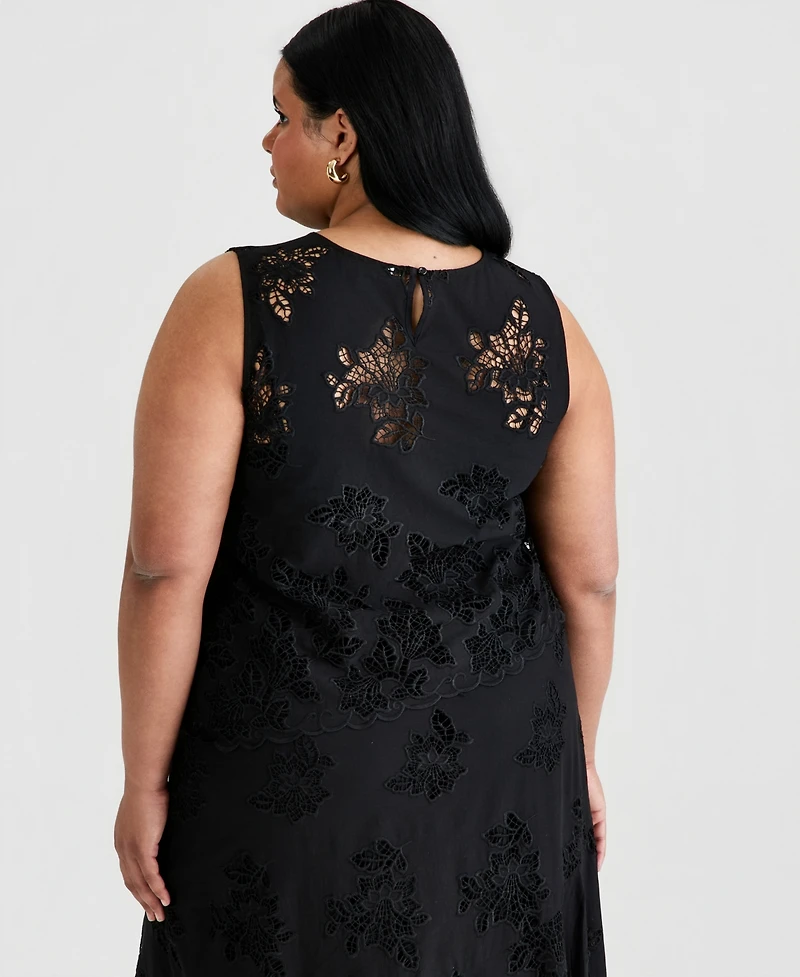 And Now This Trendy Plus Embroidered Cotton Asymmetric Top, Macy's Exclusive